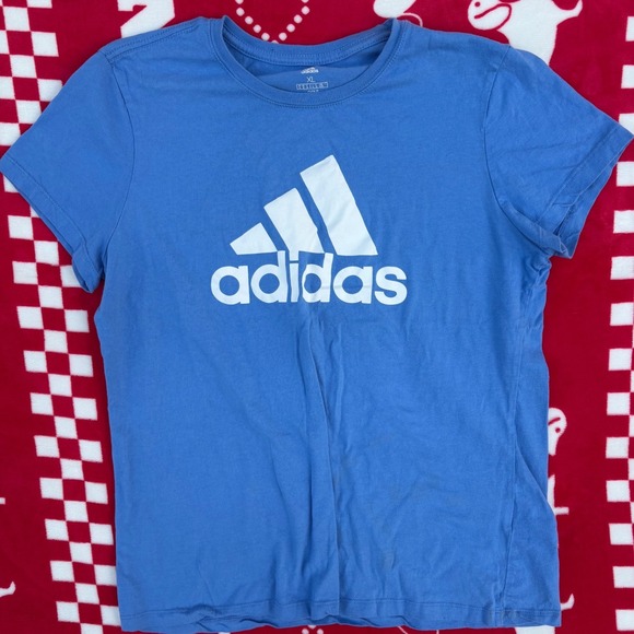 adidas Tops - Adidas Womens Graphic T-Shirt Blue White Mountain Logo Short Sleeve Tee XL